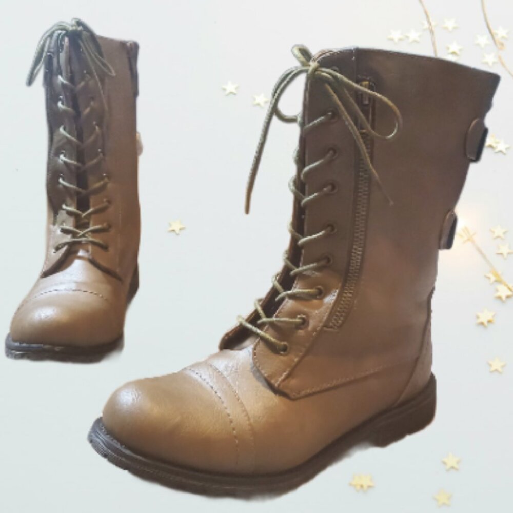 JGoods women's Comfort Fur Lining Tan Boots Faux LEATHER Front Lace Size 8